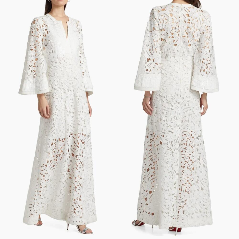 Sachin & Babi Cynthia White Floral Lace Sequin Bridal Wedding Gown Dress Medium - Picture 7 of 10